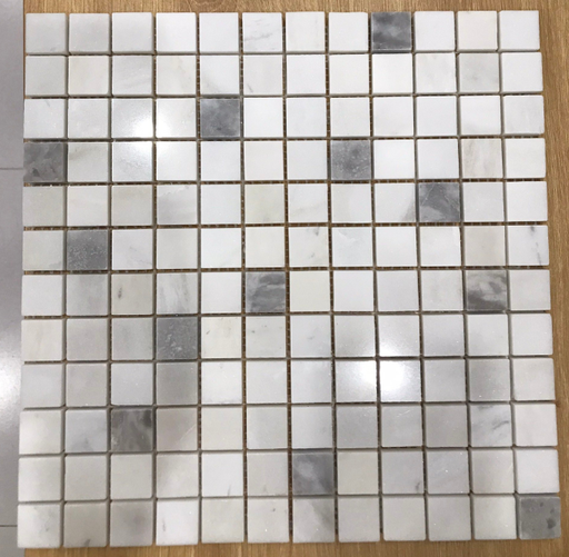 [Ref 9033] Đá Mosaic Màu Trắng sữa M12F Mix Màu Ghi M11B Chip 23x23mm