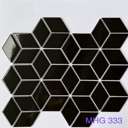 [MHG333] Gạch Mosaic Kim Cương Lập Phương Màu Đen Bóng MHG333
